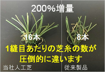 人工芝の1縫目あたりの芝糸の比較